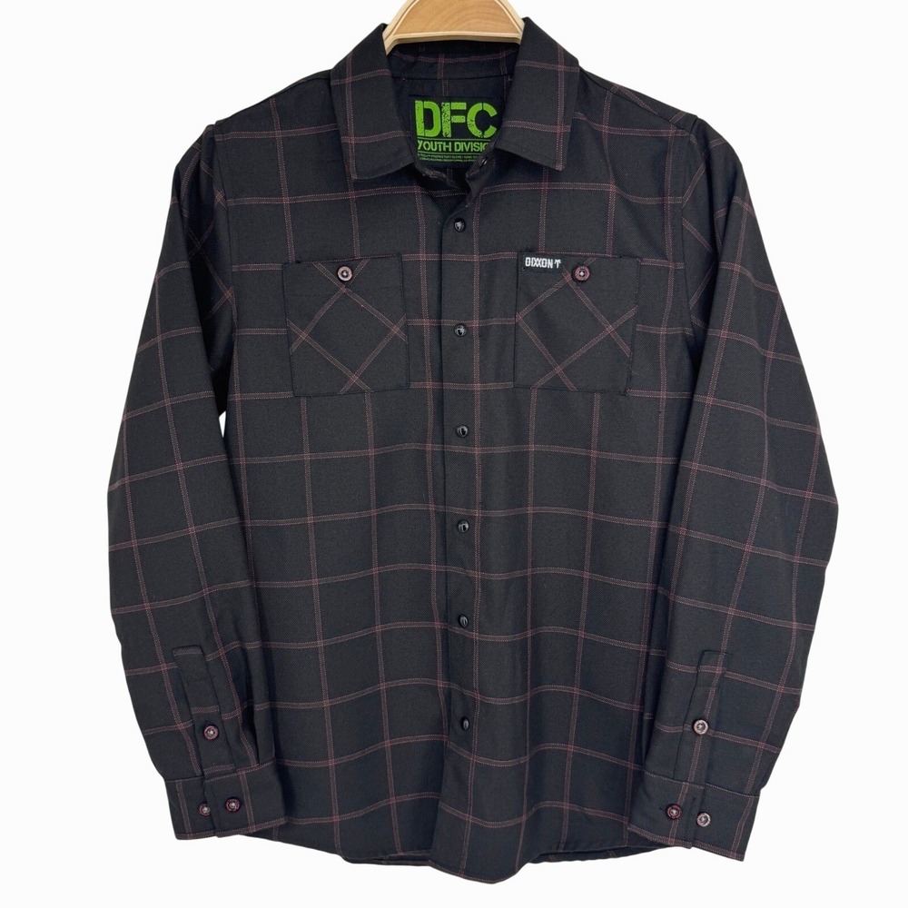 Dixxon Flannel Shirt Youth Boys Large Black Red Check Streetwear Skate Casual